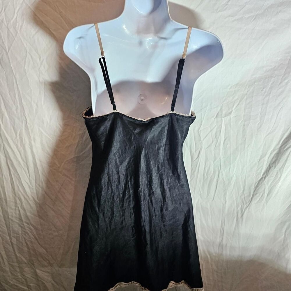 2014 victorias secret black satin slip dress with cream trim - Picture 3 of 6